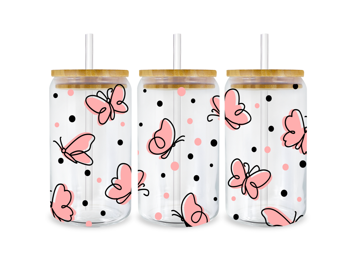 Pink Butterfly 16oz Glass